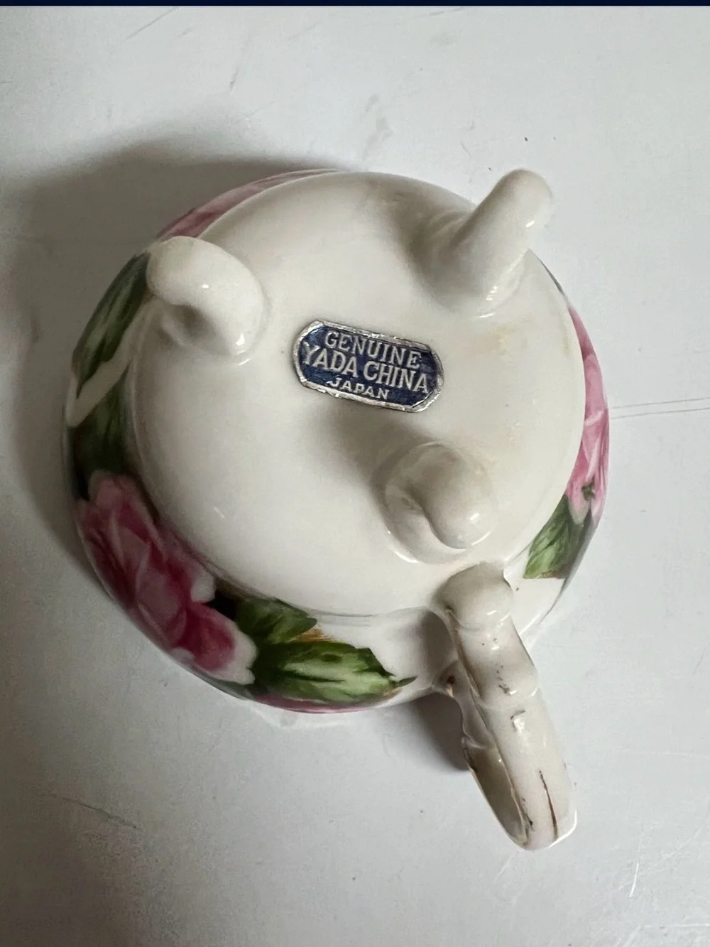 Vintage Porcelain Footed Tea Cup with Pink Rose Floral Design